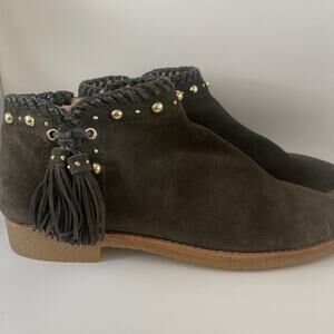 Dark Olive Green Suede KATE SPADE Bellamy Tasseled Ankle Boots 8M used